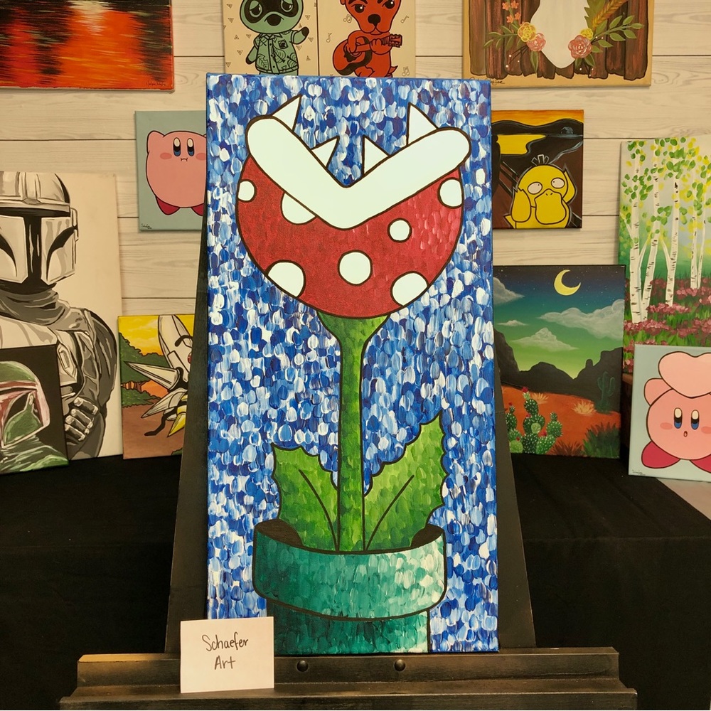 Mario themed Piranha Plant Painting - Abstract Style -Fun Art Wall Decor - Gamer
